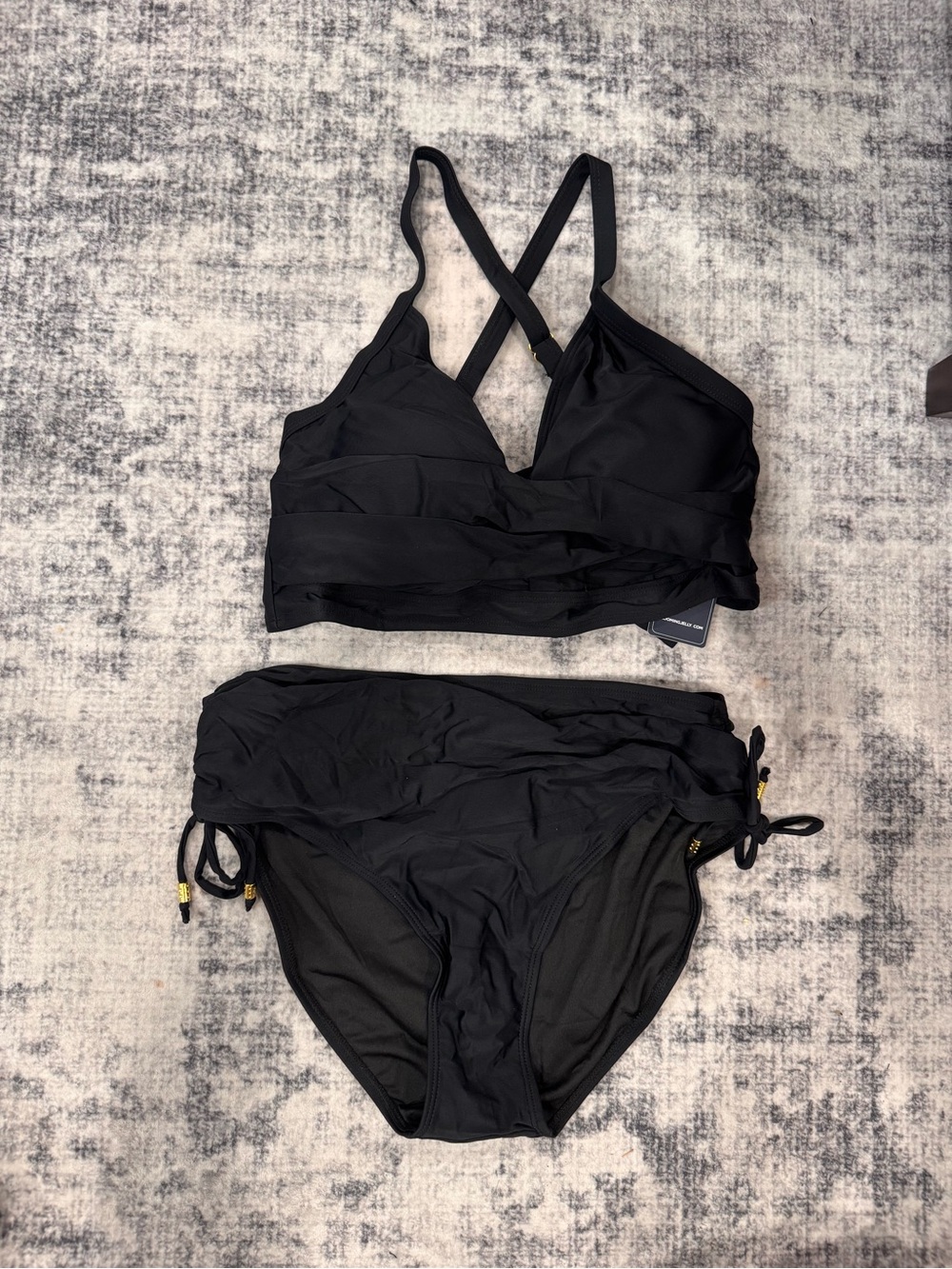 Black Women’s Two-Piece Swim Set with Crossback Top